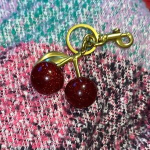 Gold-Tone Cherry Charm Pendant with Sparkling Deep Red Drops